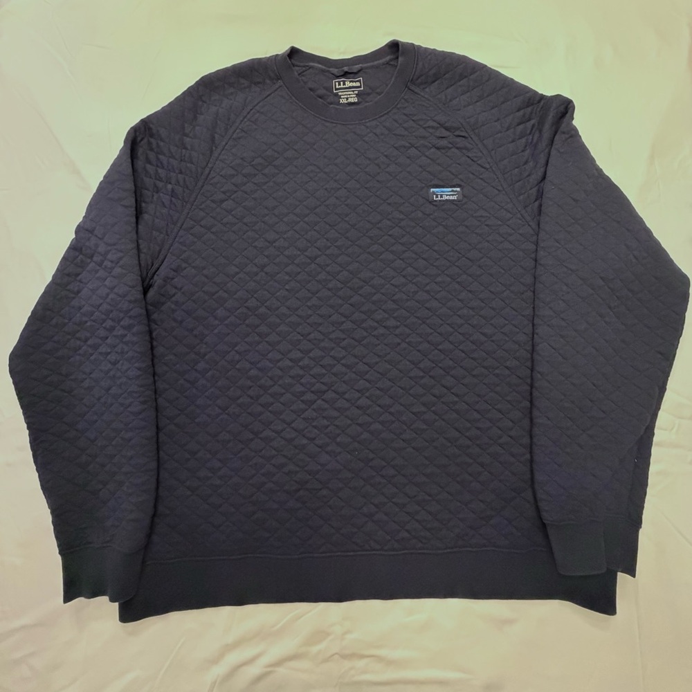 LL Bean Navy Blue Quilted Crewneck Sweatshirt XXL